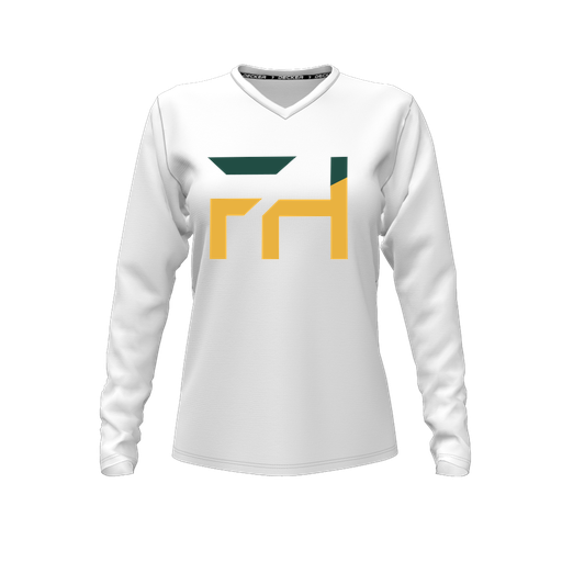 [CUS-DFW-TEES-CMF-VNK-LSL-WHT-FYXS-LOGO1] Decker Comfort T-Shirt (Female Youth XS, White, V Neck, Logo 1, Long Sleeve)