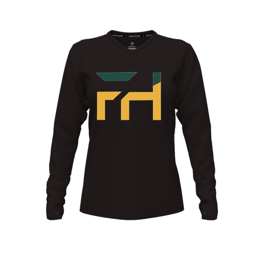 [CUS-DFW-TEES-CMF-VNK-LSL-BLK-FYXS-LOGO1] Comfort T-Shirt (Female Youth XS, Black, V Neck, Logo 1, Long Sleeve)