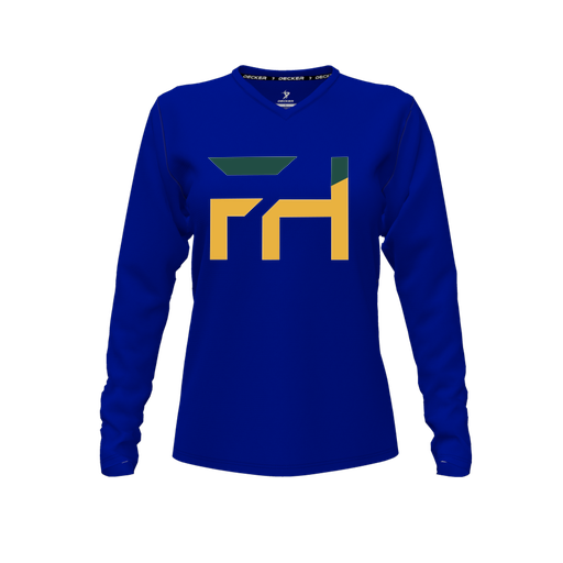[FTLVCFRY-FYXS-LOGO1] Decker Comfort T-Shirt (Female Youth XS, Royal, V Neck, Logo 1, Long Sleeve)