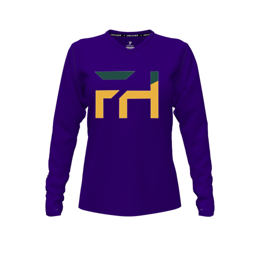 [FTLVCFPP-FYXS-LOGO1] Decker Comfort T-Shirt (Female Youth XS, Purple, V Neck, Logo 1, Long Sleeve)