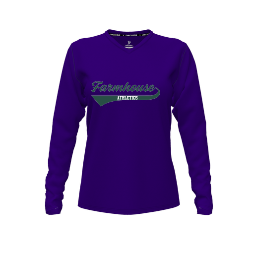 [CUS-DFW-TEES-CMF-VNK-LSL-PUR-FYXS-LOGO3] Decker Comfort T-Shirt (Female Youth XS, Purple, V Neck, Logo 3, Long Sleeve)