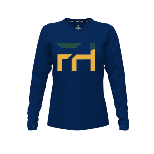 [CUS-DFW-TEES-PER-VNK-LSL-NVY-FYXS-LOGO1] Performance T-Shirt (Female Youth XS, Navy, V Neck, Logo 1, Long Sleeve)