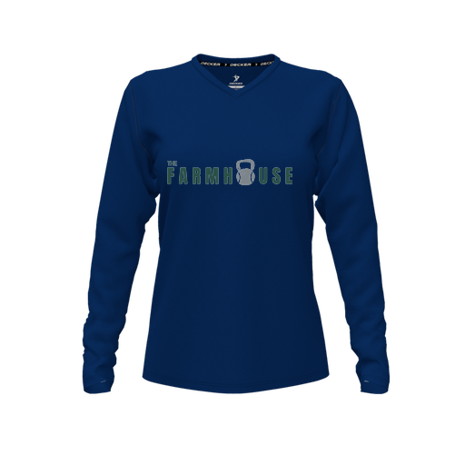 [CUS-DFW-TEES-PER-VNK-LSL-NVY-FYXS-LOGO2] Performance T-Shirt (Female Youth XS, Navy, V Neck, Logo 2, Long Sleeve)