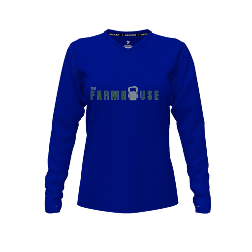[CUS-DFW-TEES-PER-VNK-LSL-RYL-FYXS-LOGO2] Performance T-Shirt (Female Youth XS, Royal, V Neck, Logo 2, Long Sleeve)