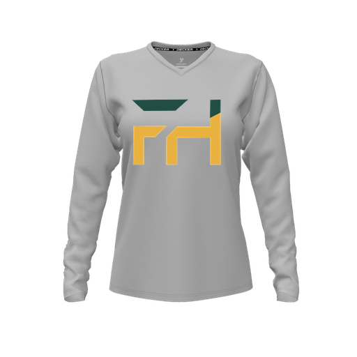 [FTLVPTGY-FYXS-LOGO1] Decker Performance T-Shirt (Female Youth XS, Gray, V Neck, Logo 1, Long Sleeve)