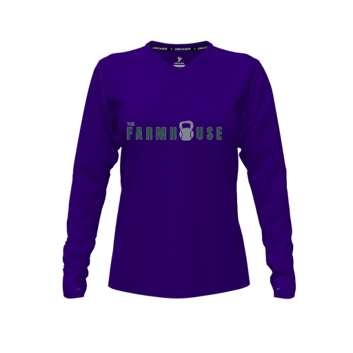[FTLVPTPP-FYXS-LOGO2] Decker Performance T-Shirt (Female Youth XS, Purple, V Neck, Logo 2, Long Sleeve)
