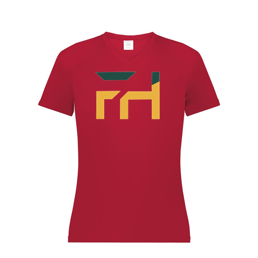[2792.083.XS-LOGO1] Ladies Smooth Sport V-Neck T-Shirt (Female Adult XS, Red, Logo 1)