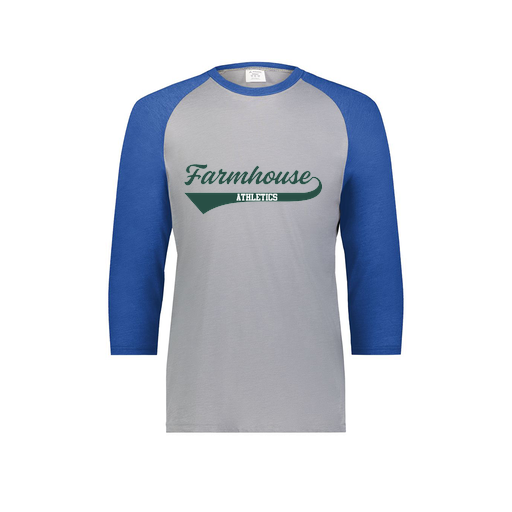 [6879.28V.S-LOGO3] Men's Vintage 3/4 Sleeve T-Shirt (Adult S, Royal, Logo 3)